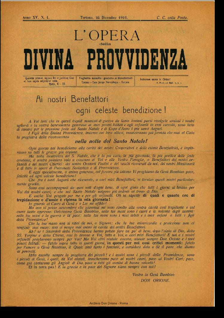 L'opera della Divina Provvidenza, 15, 01, 24-12-1916, pagina 1