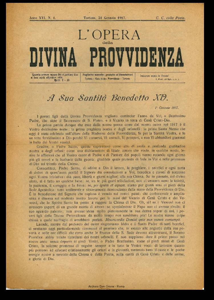 L'opera della Divina Provvidenza, 16, 01, 31-01-1917, pagina 1