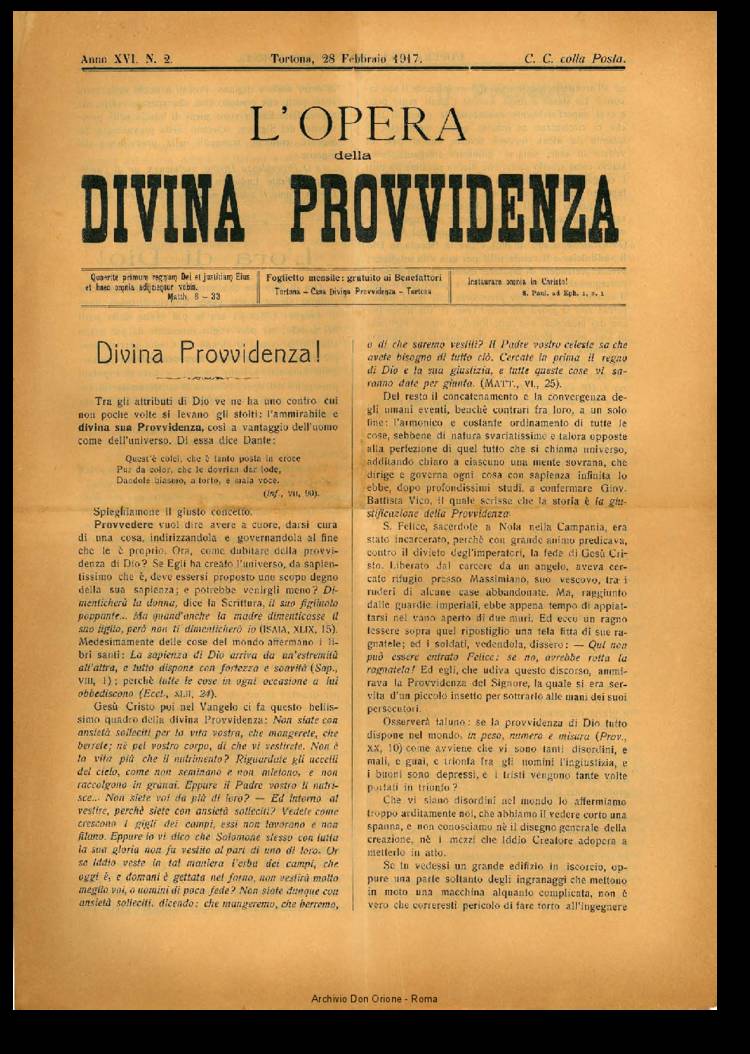 L'opera della Divina Provvidenza, 16, 02, 28-02-1917, pagina 1