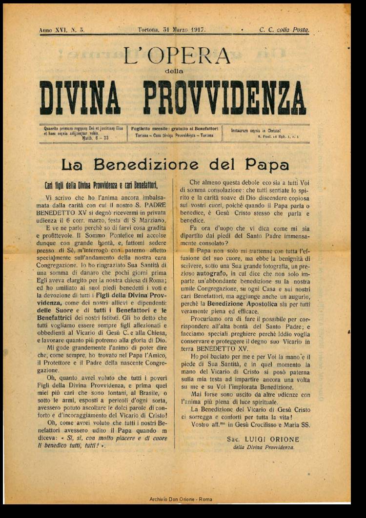 L'opera della Divina Provvidenza, 16, 03, 31-03-1917, pagina 1