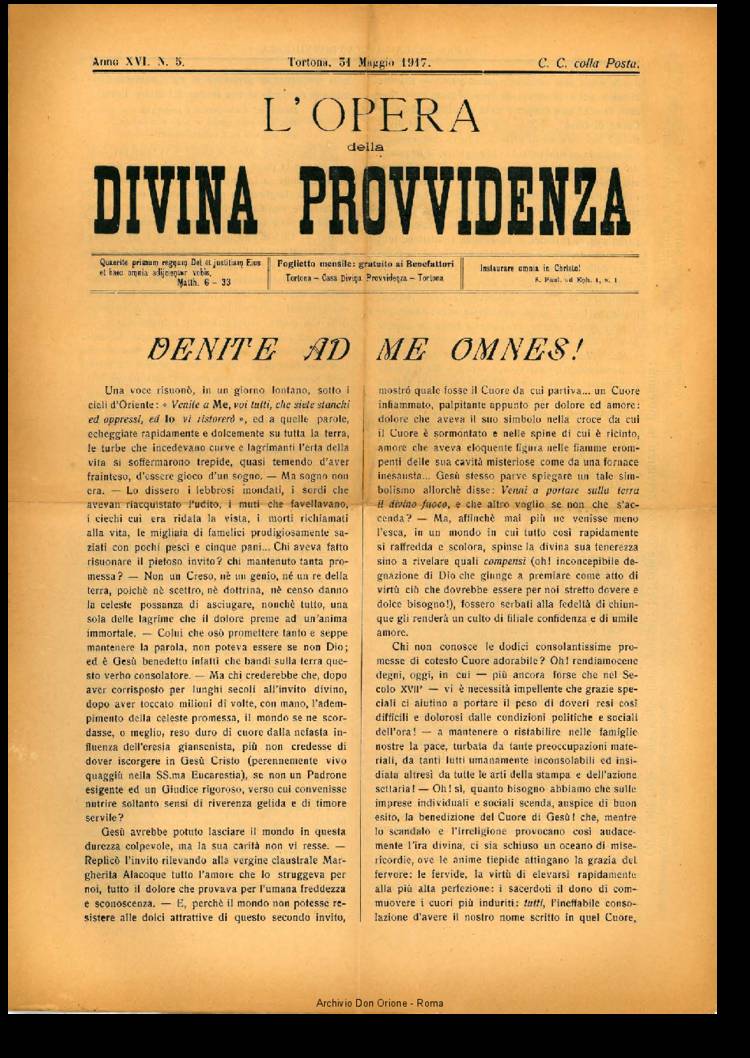 L'opera della Divina Provvidenza, 16, 05, 31-05-1917, pagina 1
