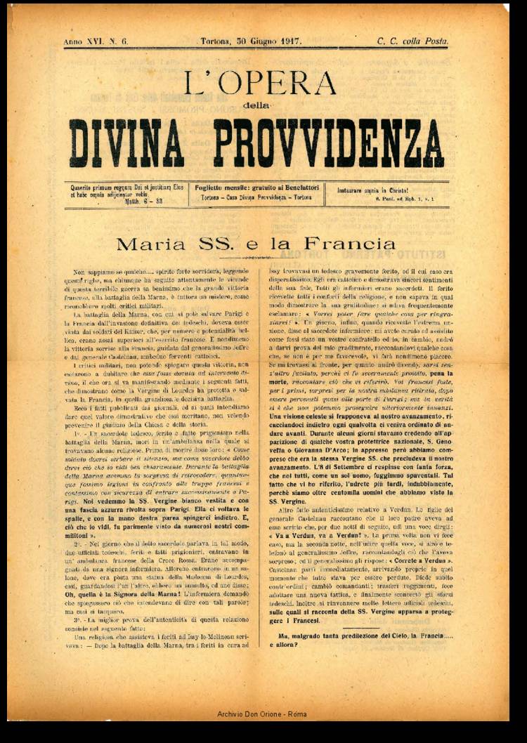 L'opera della Divina Provvidenza, 16, 06, 30-06-1917, pagina 1