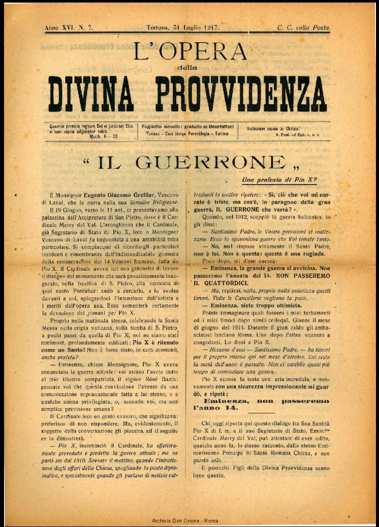 L'opera della Divina Provvidenza, 16, 07, 31-07-1917, pagina 1