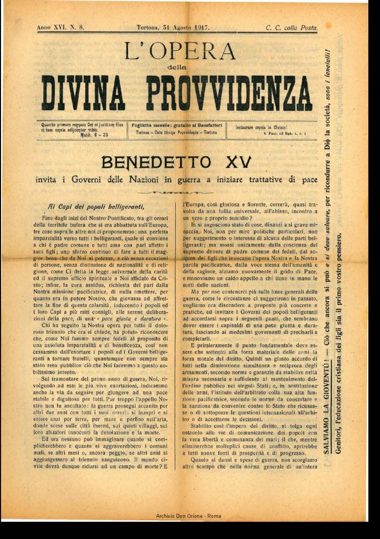 L'opera della Divina Provvidenza, 16, 08, 31-08-1917, pagina 1