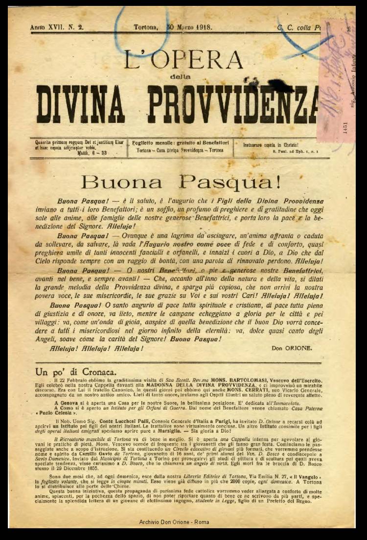 L'opera della Divina Provvidenza, 17, 02, 30-03-1918, pagina 1