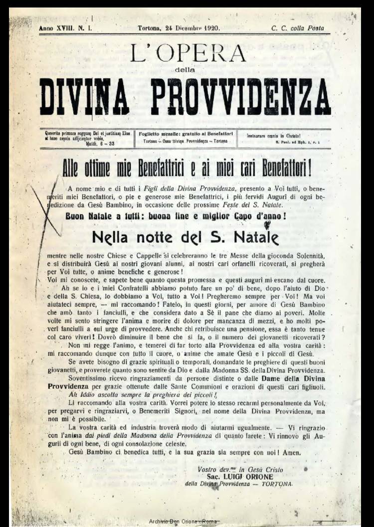 L'opera della Divina Provvidenza, 18, 01, 24-12-1920, pagina 1