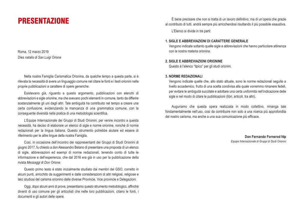 Gruppi Studi Orionini, Norme redazionali. Sigle e abbreviazioni orionine, Roma, 12/3/2019, pagina 3