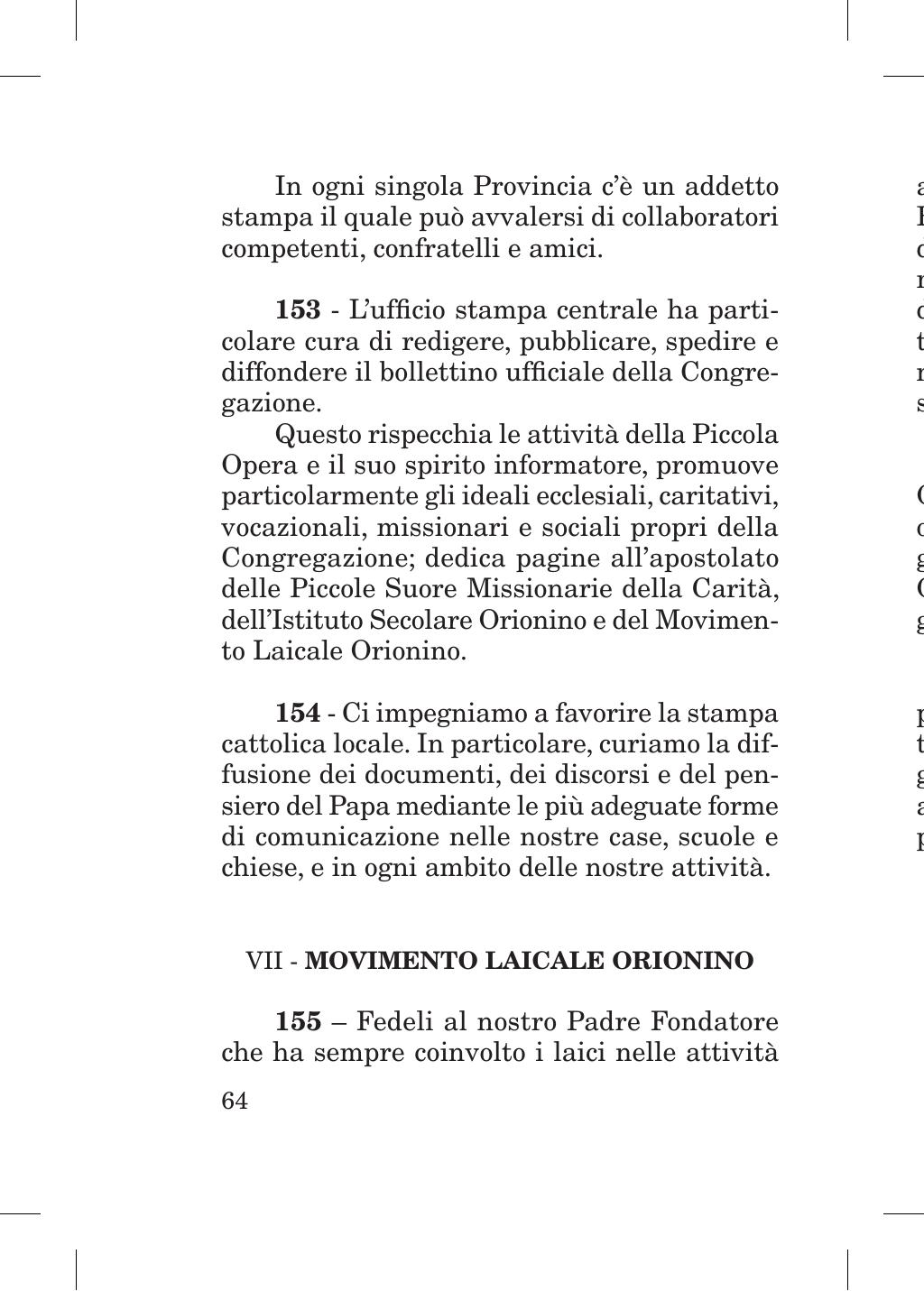 Piccola Opera della Divina Provvidenza, Norme dei figli della Divina Provvidenza (don Orione), Roma, 2018, pagina 64