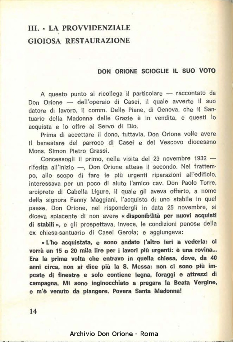 Santuario della Madonna delle Grazie di S. Agostinoi in Casei Gerola (PV). Cenni storici e preghiere, 29-8-1969, pagina 16