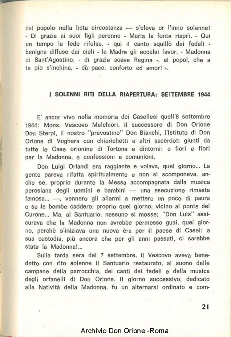 Santuario della Madonna delle Grazie di S. Agostinoi in Casei Gerola (PV). Cenni storici e preghiere, 29-8-1969, pagina 23