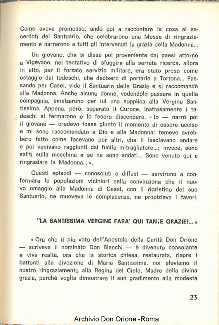 Santuario della Madonna delle Grazie di S. Agostinoi in Casei Gerola (PV). Cenni storici e preghiere, 29-8-1969, pagina 25