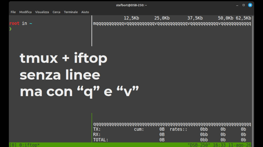 tmux + iftop senza linee ma con “q” e “v”: copertina