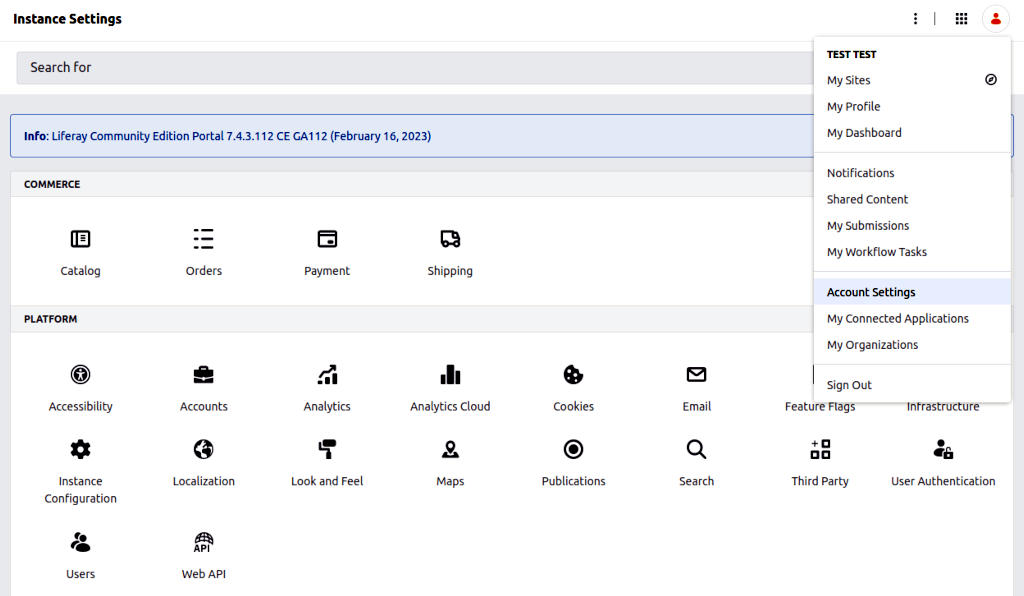 Accesso al menu Account Setting